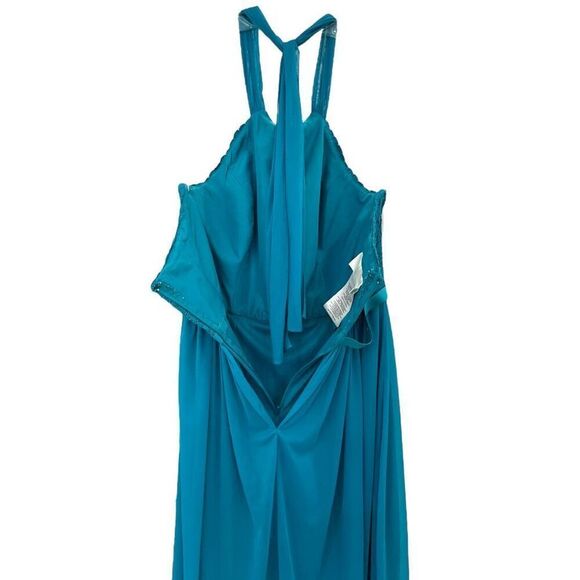 David's Bridal Mini Dress Size 10 Teal Oasis Fi7020 Halter Neck tie Mini - Picture 4 of 9